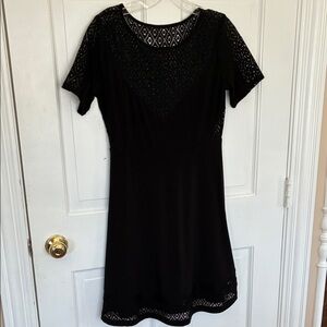 Tobi Black Lace-Trim Midi Dress